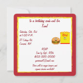 Cheeseburger en aardappelchips verjaardagsfeestje kaart (Achterkant)