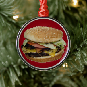 Cheeseburger en Fransen Metalen Ornament