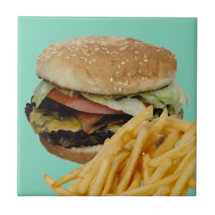 Cheeseburger en Fransen Tegeltje