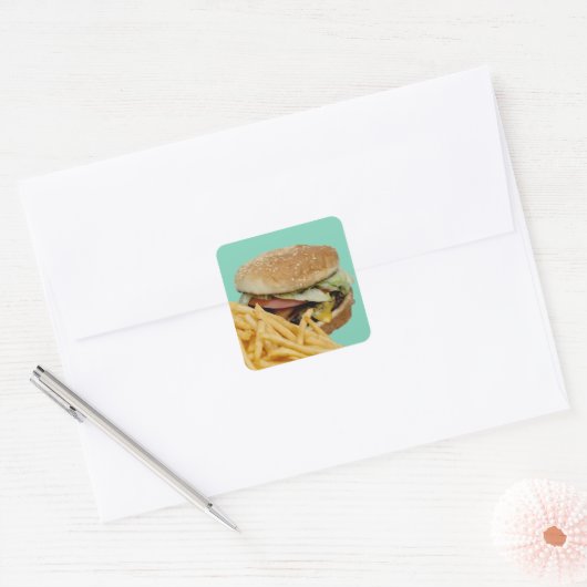 Cheeseburger en Fransen Vierkante Sticker (Envelop)