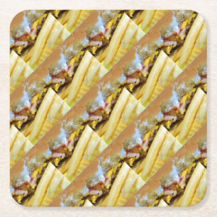 Cheeseburger en Fries Kartonnen Onderzetters