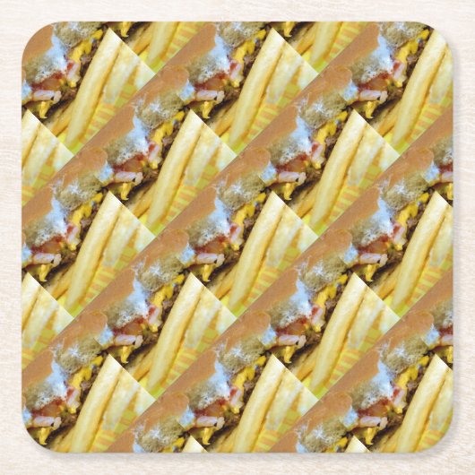 Cheeseburger en Fries Kartonnen Onderzetters (Voorkant)