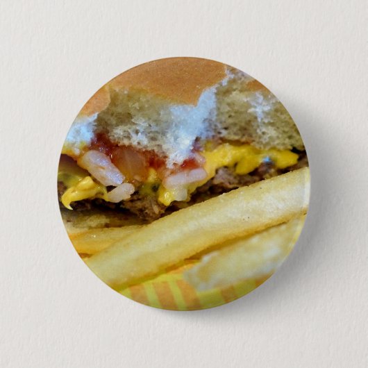 Cheeseburger en Fries Ronde Button 5,7 Cm (Voorkant)