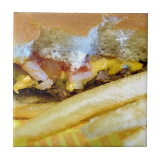 Cheeseburger en Fries Tegeltje (Voorkant)
