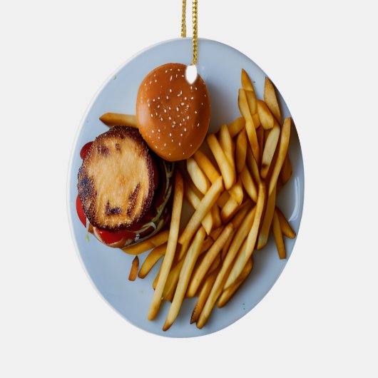 Cheeseburger en friet Flirty Keramisch Ornament (Rechts)