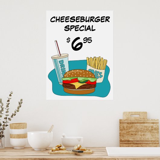 Cheeseburger en friet speciaal poster (Keuken)