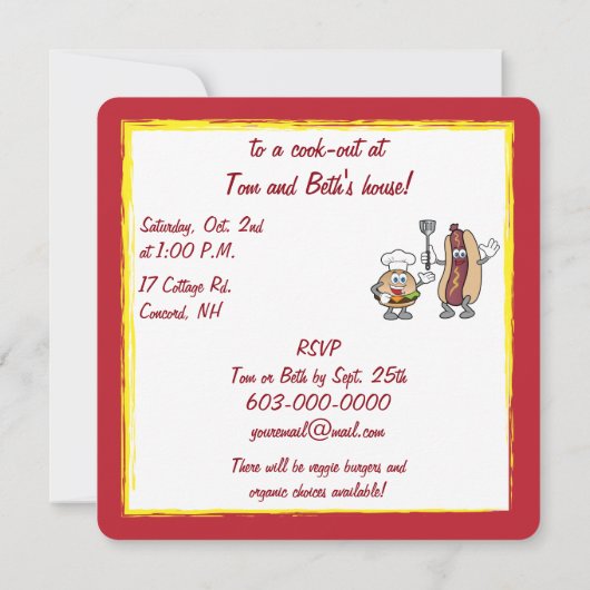 Cheeseburger en Hot Dog Cook-Out Kaart (Achterkant)