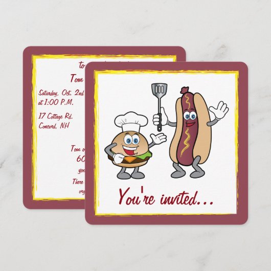 Cheeseburger en Hot Dog Cook-Out Kaart (Voorkant / Achterkant)