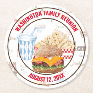 Cheeseburger Fast Food Zomer BBQ Diner Ronde Kartonnen Onderzetter