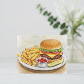 Cheeseburger French Fries Pickles Briefkaart (Staand voorkant)