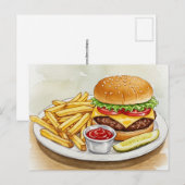 Cheeseburger French Fries Pickles Briefkaart (Voorkant / Achterkant)
