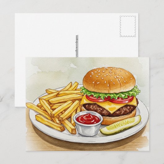 Cheeseburger French Fries Pickles Briefkaart (Voorkant / Achterkant)