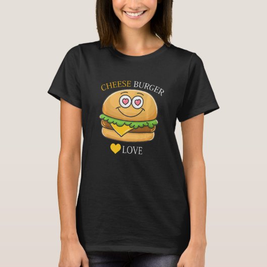 Cheeseburger French Fry & Hamburger Food Heart T-shirt (Voorkant)