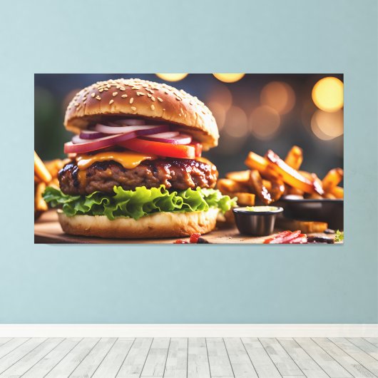 Cheeseburger & Fries Canvas Afdruk (Insitu (Houten vloer))
