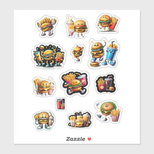 Cheeseburger Fries Drink Milkshake Sticker (Vel)