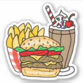 Cheeseburger friet en chocolademelk shake sticker (Voorkant)