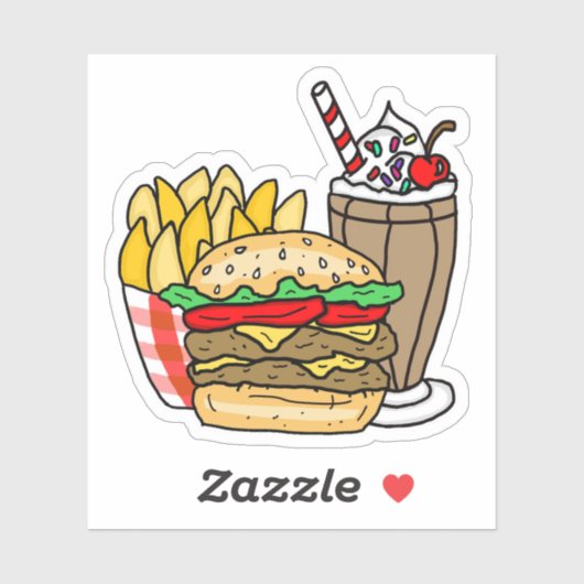 Cheeseburger friet en chocolademilkshake sticker (Vel)