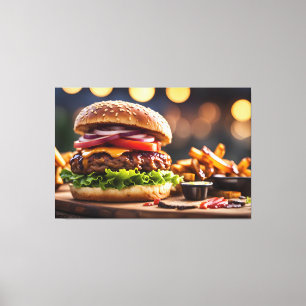 Cheeseburger & Frites Canvas Afdruk