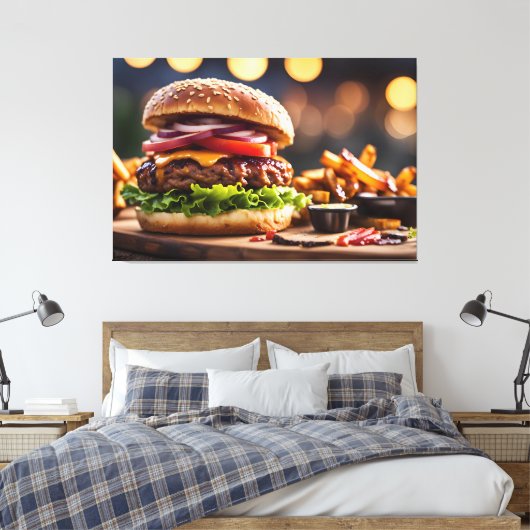 Cheeseburger & Frites Canvas Afdruk (Insitu (Slaapkamer))
