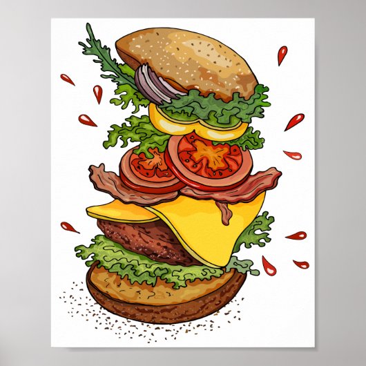 Cheeseburger Hamburger Burger Funny Food Poster (Voorkant)