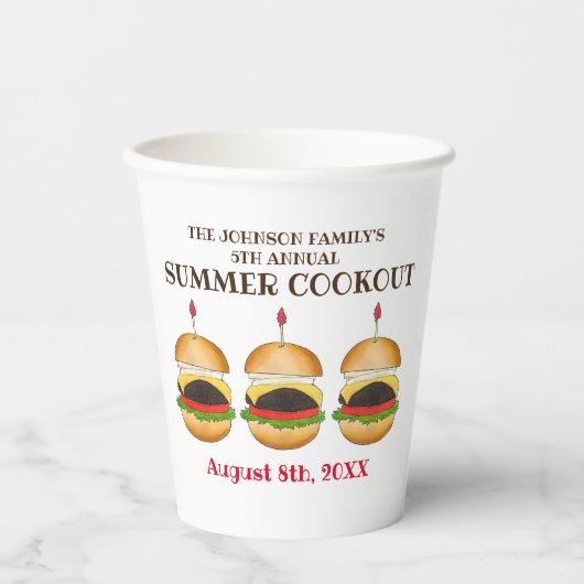Cheeseburger hamburger burger picknick barbecue BB Papieren Bekers (Voorkant)