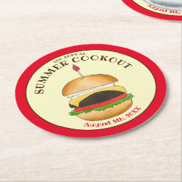 Cheeseburger hamburger burger picknick barbecue BB Ronde Kartonnen Onderzetter