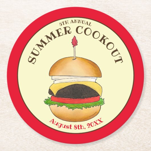 Cheeseburger hamburger burger picknick barbecue BB Ronde Kartonnen Onderzetter (Voorkant)