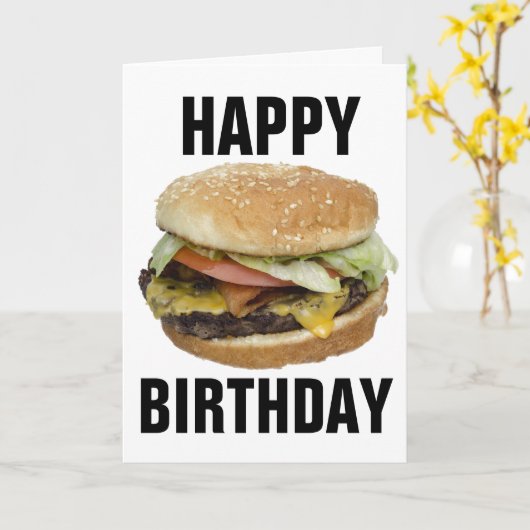 CHEESEBURGER HAPPY BIRTHDAY WENSKAARTEN KAART (Gele Bloem)