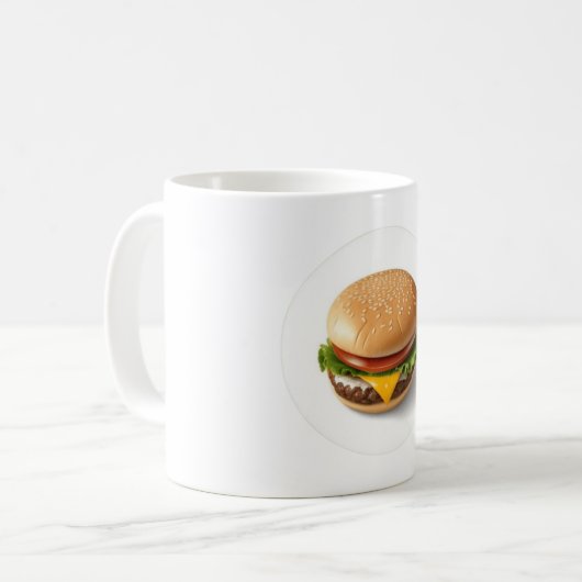 Cheeseburger in een witte cirkel koffiemok (Voorkant links)