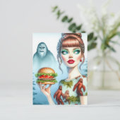 Cheeseburger in het bos met Sasquatch Briefkaart (Staand voorkant)