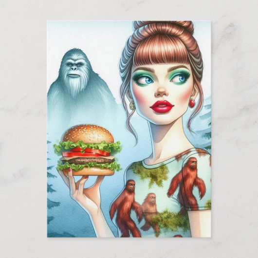 Cheeseburger in het bos met Sasquatch Briefkaart (Voorkant)