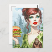 Cheeseburger in het bos op zoek naar Sasquatch Briefkaart (Voorkant / Achterkant)
