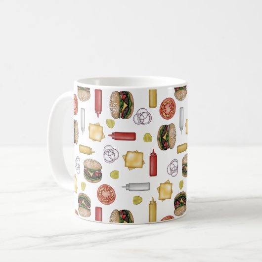 Cheeseburger Ingrediënten - Witte koffie Mok (Voorkant links)