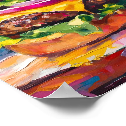 Cheeseburger Kleurrijke Moderne Abstracte Kunst Poster (Hoek)