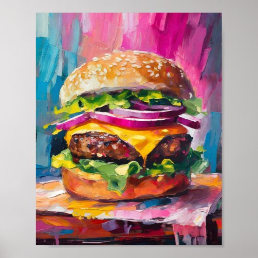 Cheeseburger Kleurrijke Moderne Abstracte Kunst Poster (Voorkant)