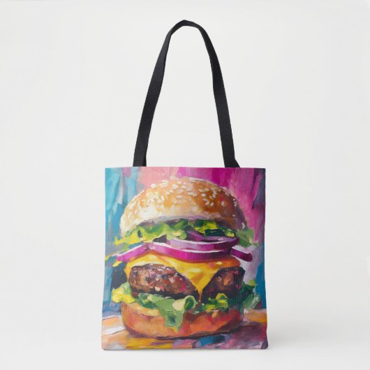 Cheeseburger Kleurrijke Moderne Abstracte Kunst Tote Bag (Voorkant)