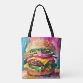Cheeseburger Kleurrijke Moderne Abstracte Kunst Tote Bag (Achterkant)