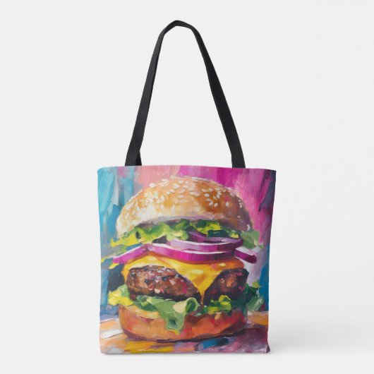 Cheeseburger Kleurrijke Moderne Abstracte Kunst Tote Bag (Achterkant)