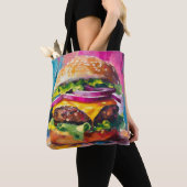 Cheeseburger Kleurrijke Moderne Abstracte Kunst Tote Bag (Dichtbij)