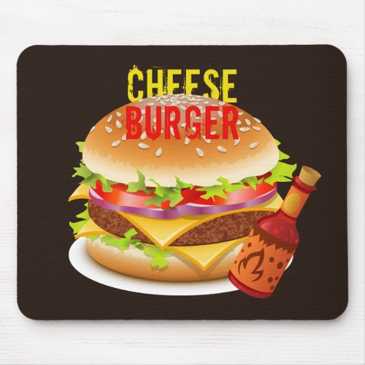 Cheeseburger met Chili Sauce Dark Mousepad Muismat (Voorkant)