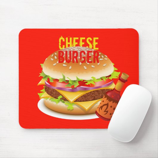 Cheeseburger met Chili Sauce Red Mousepad Muismat (Met muis)