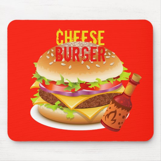 Cheeseburger met Chili Sauce Red Mousepad Muismat (Voorkant)