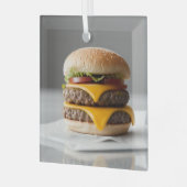 Cheeseburger met een grijze achtergrond glas ornament (Voorkant links)