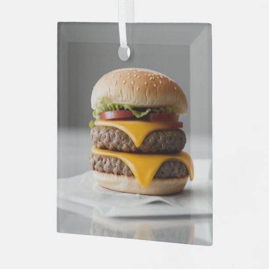 Cheeseburger met een grijze achtergrond glas ornament (Voorkant links)