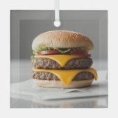 Cheeseburger met een grijze achtergrond glas ornament (Voorkant)
