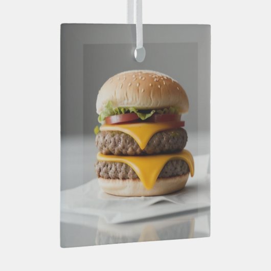 Cheeseburger met een grijze achtergrond glas ornament (Voorkant Rechts)