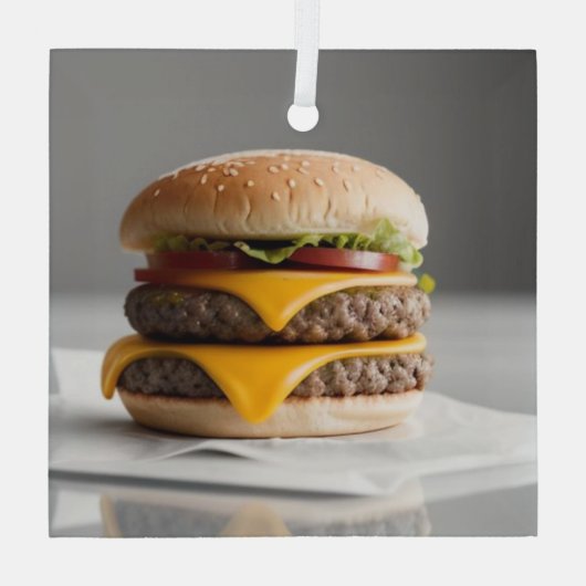 Cheeseburger met een grijze achtergrond glas ornament (Achterkant)