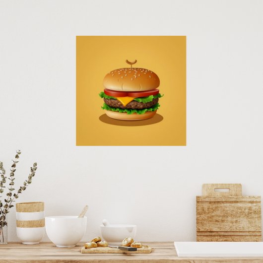 Cheeseburger met gele achtergrond poster (Keuken)
