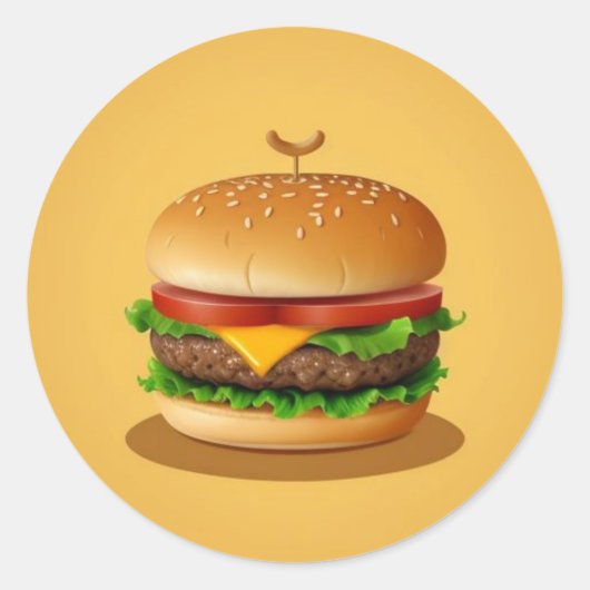 Cheeseburger met gele achtergrond ronde sticker (Voorkant)