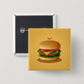 Cheeseburger met gele achtergrond vierkante button 5,1 cm (Voorkant /achterkant)